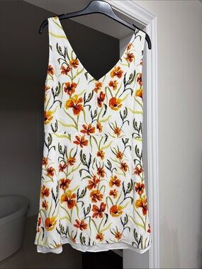 Little Moon White Floral V-Neck Summer Dress with Orange & Yellow Blooms